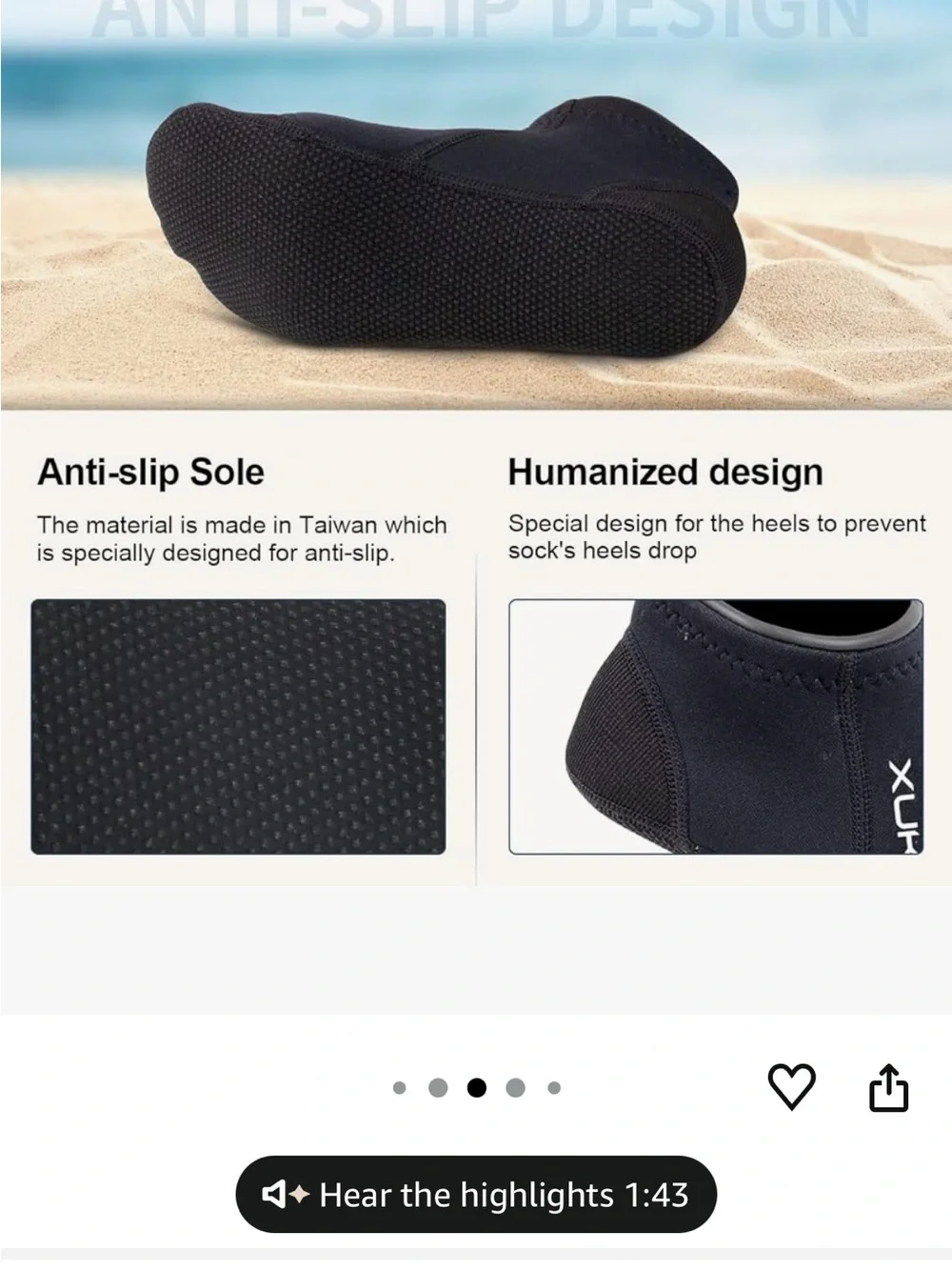 Xuker Neoprene Unisex Water Sand Socks 3mm, Black, Large M9/10, W10/11